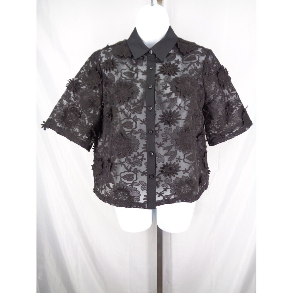 Chicos Black 3D Floral Lace Button Shirt Size 0.5 (6) Small New